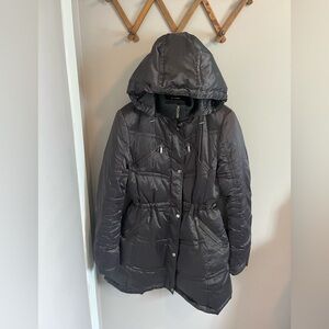 Laundry By Shelli Segal Women’s M black Down Puffer Coat Hood winter jacket